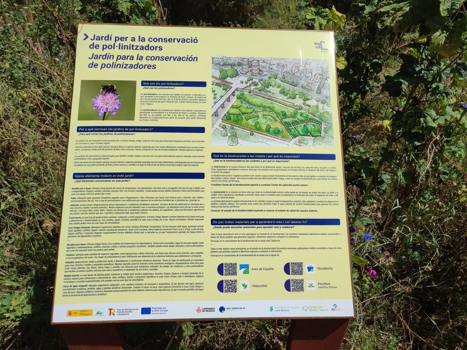 Panel informativo en el Jardín de Polinizadores de Valencia